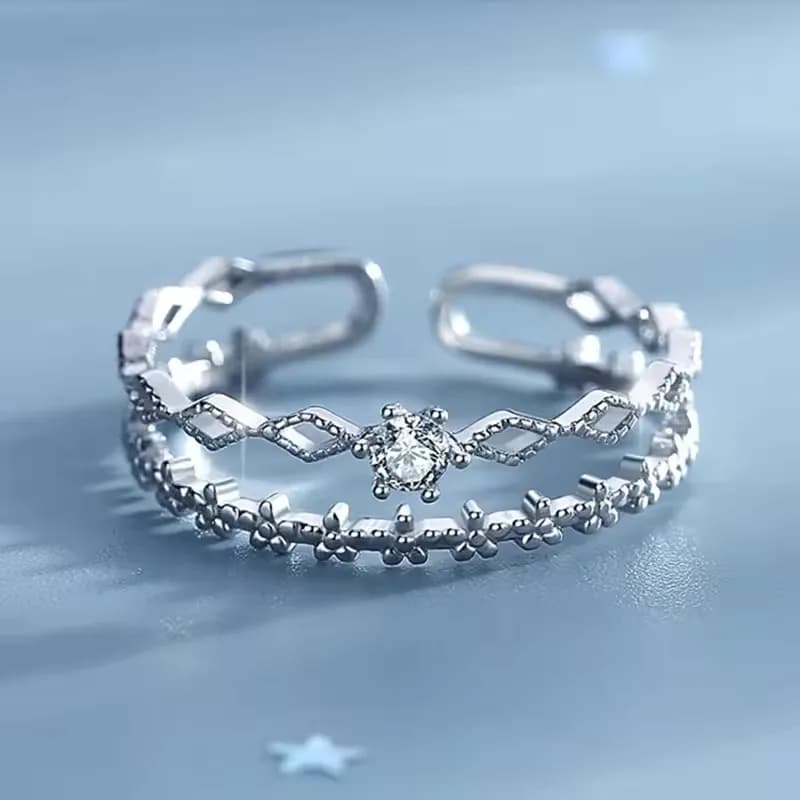 Florence 925 Sterling Silver Flower CZ Ring Adjustable Lace