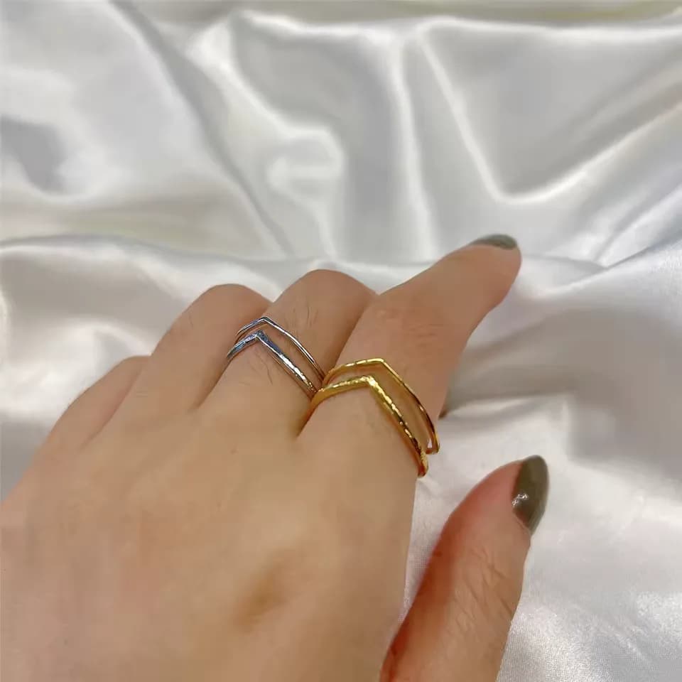 Regal Double-Layer 18K Gold Plated Stainless Steel Open Ring