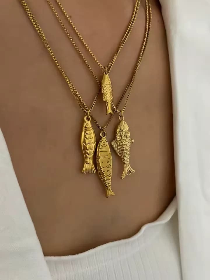 AquaPisces Gold Plated Fish Pendant Necklace