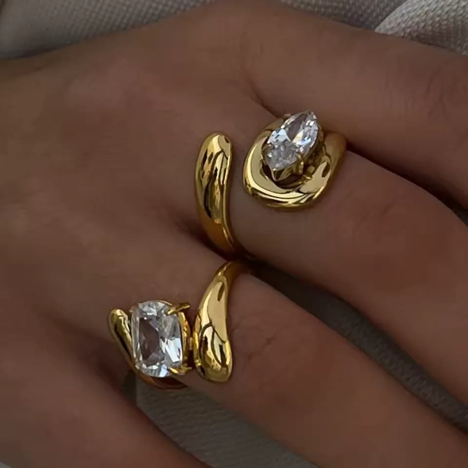 Luna 18K Gold Plated Stainless Steel Teardrop Zircon Statement Ring